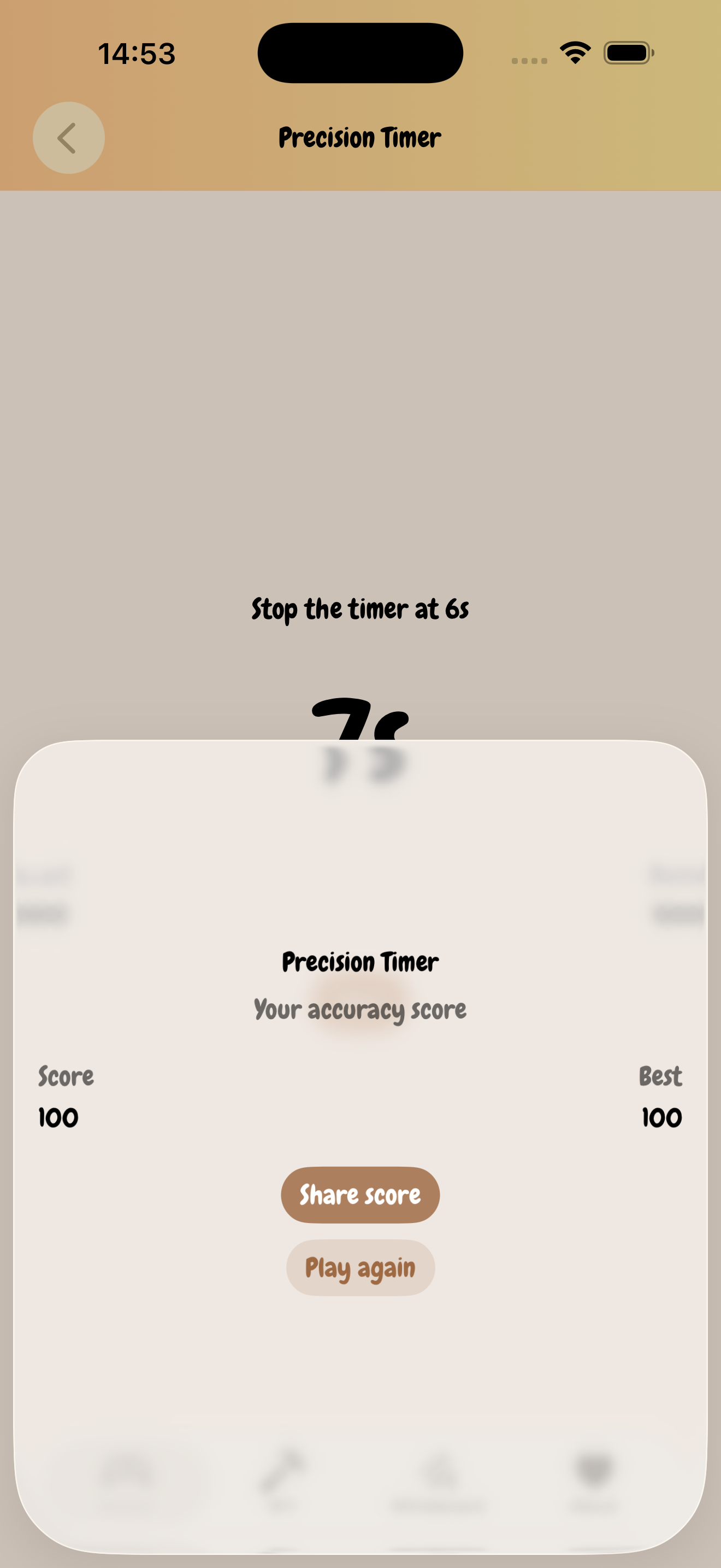 Precision Timer game with score results